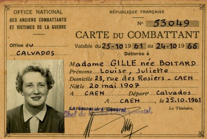 Veteranenausweis von Louise Boitard Gille, einer franzoesische Widerstandskaempferin
