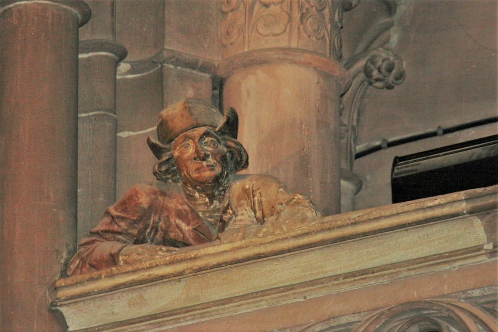 Figur des Baumeisters Hans Hammer auf der Saengerempore im Strassburger Muenster